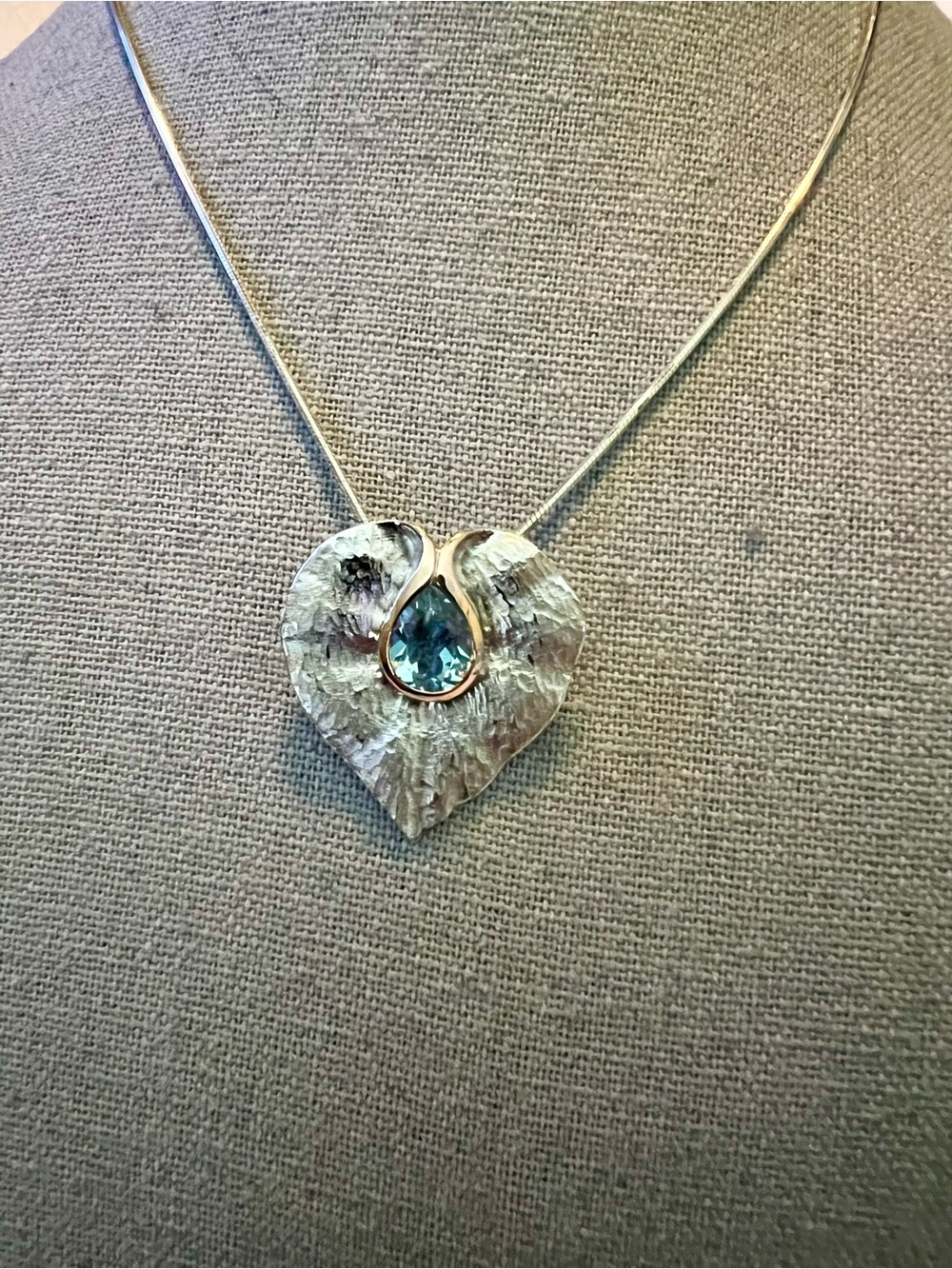 WTS Watson Aquarium Gemstone & Gold & Sterling Heart Pendant Necklace